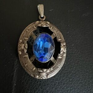 Vintage Art Nouveau Silver Pendant with Blue Gemstone